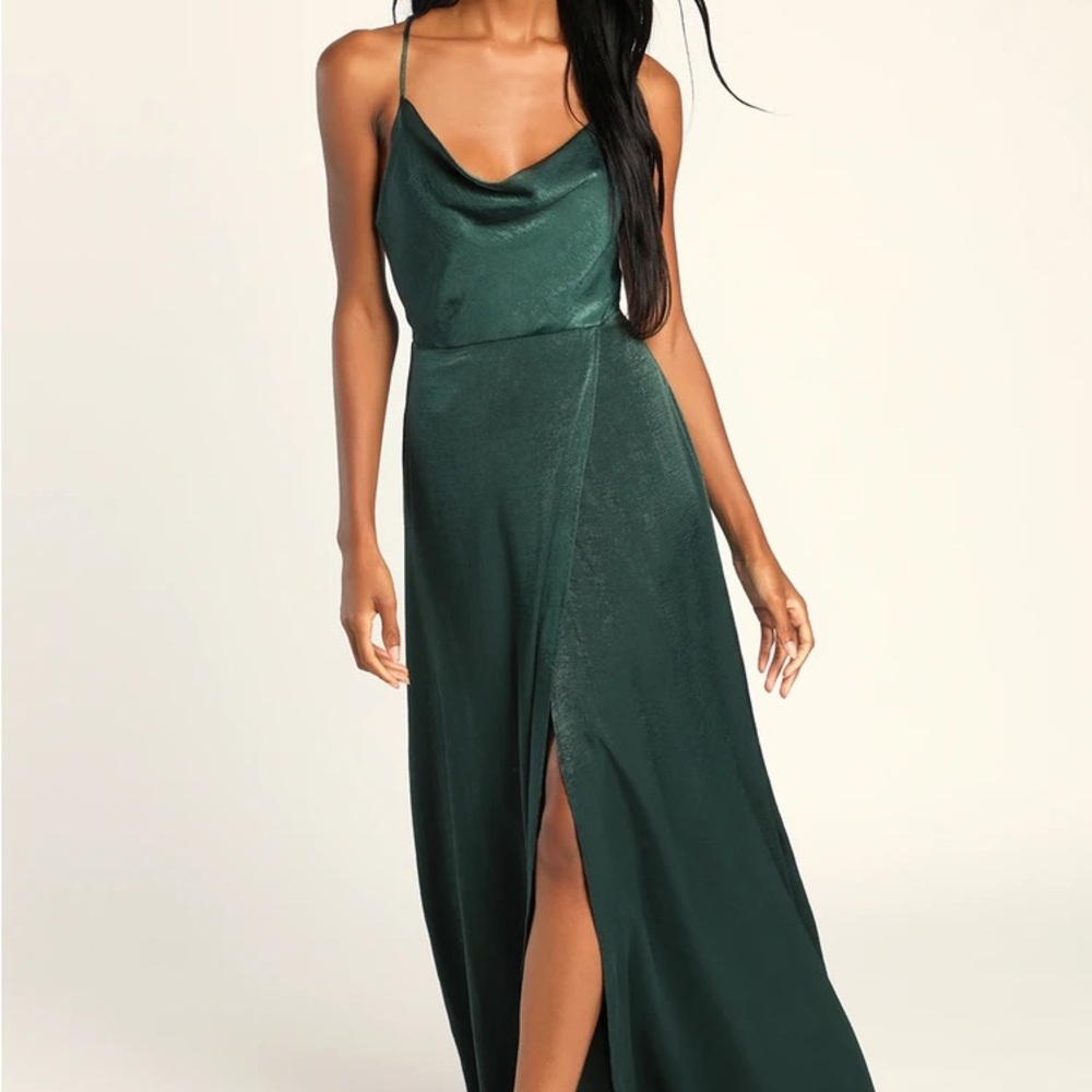 Lulu's Green Slit Maxi Gown for Weddings